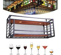 NHYHEHMR Portabottiglie industriali con portafoglio di vetro in vetro sospeso Porta di vino in ferro per la sala da pranzo per la casa cucina nera poggiapiedi sospeso 65x30x50 cm