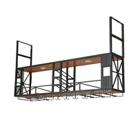 NHYHEHMR Portabottiglie industriali con supporto in vetro e piastra da parete da parete per bar per bar e cucina mobile in vino nero con supporto per bicchieri 120x 120x