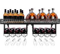 NHYHEHMR Portabottiglie industriali, porta in vetro a parete, armadietto a 2 strati Vino a testa in giù di vetro shelf Glass Glam appeso a parete per cucina, sala da pranzo, bar