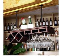 NHYHEHMR Portabottiglie per Vino, Bar, Ristorante, impiccagione, Porta di Vetro, Metallo, Porta calici per Calice in Vetro in Legno Europeo, Colore di Calice, Colore di Castagne, 100 * 28 cm (L * W)