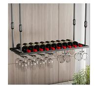 NHYHEHMR Portabottiglie sospeso con Supporto in Vetro e scaffale, Porta Vino a soffitto in Metallo Regolabile in Bicchiere di Vino da Parete Industriale per la Cucina del Bar, Oro, 60x30 cm