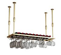 NHYHEHMR Portabottuale del vino appeso sotto armadio portanti di stoccaggio di vino porta bottiglie di vino porta in vetro di ferro, altezza e larghezza regolabili, oro (dimensioni: 60 cmx30cm)