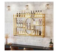 NHYHEHMR Portamina moderna montata a parete con luce a led e supporto in bicchiere di vino sospeso per la bottiglia di liquore di grande capacità per il bar o decorazione della cucina nero/oro