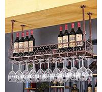 NHYHEHMR Portata di vino a soffitto per esposizione di vino - Scaffali galleggianti in legno massiccio appeso - Porta bottiglia di vino arte in ferro montata a parete, portaoggetto a testa in giù,