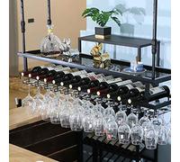 NHYHEHMR Portatori di vino nero a soffitto nero/supporto per bottiglia di vino regolabile appeso a porta d'investimento/griglia di calice per cameriere/porta d'arredamento per la casa vintage/60 * 30