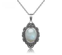 NHYHEHMR Pure Vintage Oval Rainbow Moonstone Pendants Necklaces Women'S Handmade Fine Jewelry Gifts