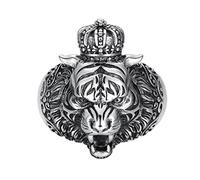 NHYHEHMR S925 Bague en Mâle Lion Couronne Anneau Index Ouverture Thai Vintage Fait BijouxConvient à la taille 18-23# HK, Ouverture réglable