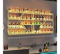 NHYHEHMR Scaffale a barre metallico a muro di vino a parete con portasina in bicchiere di vetro pianta d'arma da vino rastrelline per il vino shelf di liquore in ferro.