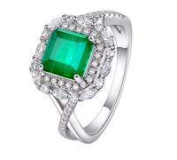 NHYHEHMR Smeraldo sintetico 7 * 7 anello di diamanti anello diamantato femmina, anello di gioielli per madre figlia nonna sorella amica regalo di compleanno