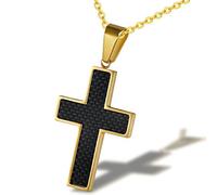 NHYHEHMR Titanio Steel Black Carbon Fibre Cross Cross Men Collane Centinaia di pendenti per il fidanzato Male Hip Hop Rock Party Gioielli regalo