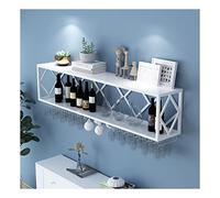 NHYHEHMR Unità a barre a parete galleggiante unità bar con mobile invertito in vetro invertito porta bottiglia da vino in ferro multifunzionale e porta caldicestro appeso bianco (150x25x40cm)
