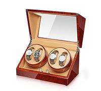 NHYHEHMR Watch Winder for 4 Automatic Watches Luxury Mechanical Watch Storage Case Wood Shell Piano Self Winding Watch Rotator Box with Quiet Mabuchi Motor Dual Power Supply (Color : E)