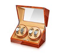 NHYHEHMR Watch Winder for 4 Automatic Watches Luxury Mechanical Watch Storage Case Wood Shell Piano Self Winding Watch Rotator Box with Quiet Mabuchi Motor Dual Power Supply (Color : E)