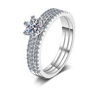 NHYHEHMR Wedding Bands for Women, Dainty Rings for Women Classic 3 Rings Set with Round Moissanite/Cubic Zirconia Engagement Rings