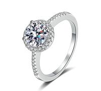 NHYHEHMR Women Engagement Ring, Wedding Ring for Women Classic Hollow Heart Round Cubic Zirconia/Moissanite Promise Ring
