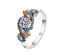 NHYHEHMR Women Rings 925,4 Prong Round with Moissanite/Cubic Zirconia Ring Women