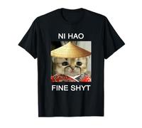 Ni Hao Fine Shyt Funny Gen Z Brain Rot Cat Meme Social Media Maglietta