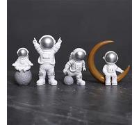 Ni-JASW 4 Pcs Silver White Astronaut Statues Set, Spaceman Sculpture Figurines Home Ornament Cake Toppers Gift