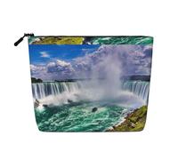 Niagara Falls - Custodia portatile per trucchi in canapa finta, organizer da viaggio da donna, grande capacità, con cerniera