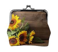 Niagara Falls Portamonete Stampato Per Le Donne Portafoglio Borsa In Pelle Pu Cambiamento Pouch Kiss-Lock Vintage Pouch, Girasoli su tavola di legno, Taglia unica, Vintage