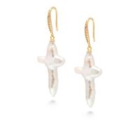 Nialaya, ,Accessories ,Donna ,Giallo ,ONE SIZE Pearl Cross Earrings