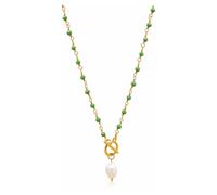 Nialaya, ,Accessories ,Donna ,Giallo ,ONE SIZE Women's Green CZ Wrap Necklace with Pearl
