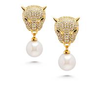 Nialaya, ,Accessories ,Donna ,Giallo ,ONE SIZE Women's Panther Earring with Pearl Drop