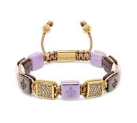 Nialaya, ,Accessories ,Donna ,Giallo ,S Women's Lavender, Purple, Soft Pink & Burgundy Ceramic Flatbead Bracelet with Gold CZ