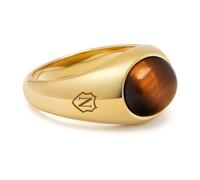 Nialaya, ,Accessories ,Uomo ,Giallo ,56 MM Gold Oval Signet Ring with Brown Tiger Eye