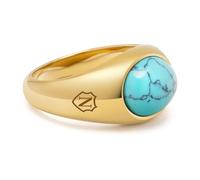 Nialaya, ,Accessories ,Uomo ,Giallo ,62 MM Gold Oval Signet Ring with Turquoise
