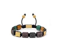 Nialaya, ,Accessories ,Uomo ,Giallo ,S Men's Ceramic Flatbead Bracelet in Green, Red, Brown Tiger Eye, Green Jade and Gold