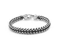Nialaya, ,Accessories ,Uomo ,Grigio ,2XL Black Woven Box Chain Bracelet in Silver