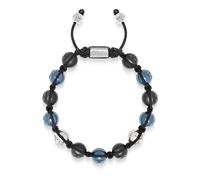 Nialaya, ,Accessories ,Uomo ,Grigio ,L Men's Beaded Bracelet with Matte Black, Blue Ceramic & Silver Balls