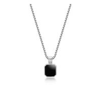 Nialaya, ,Accessories ,Uomo ,Grigio ,M Silver Necklace with Square Matte Onyx Pendant