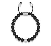 Nialaya, ,Accessories ,Uomo ,Grigio ,S Men's Beaded Bracelet with Onyx and Sterling Silver Beads