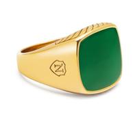 Nialaya - Gentleman's Gold Signet Ring with Green Agate - - Accessories - Uomo - Giallo - 66 MM