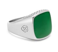 Nialaya - Gentleman's Silver Signet Ring with Green Agate - -Accessories -Uomo -Grigio -54 MM