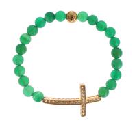 Nialaya Jade Stone Gold CZ Cross 925 Silver Bracelet - M