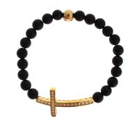Nialaya Matte Onyx Stone Gold CZ Cross 925 Silver Bracelet - S