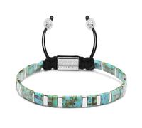 Nialaya - Men's Bracelet with Marbled Turquoise and Silver Miyuki Tila Beads - -Accessories -Uomo -Grigio -M