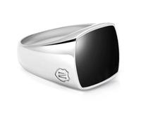 Nialaya - Men's Silver Signet Ring with Onyx - - Accessories - Uomo - Grigio - 64 MM