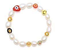 Nialaya - Men's Smiley Face Pearl Bracelet - - Accessories - Uomo - Giallo - 2XL