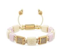 Nialaya - Women's Cream & Soft Pink Ceramic Flatbead Bracelet with Gold CZ - -Accessories -Donna -Giallo -L