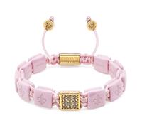 Nialaya - Women's Soft Pink Ceramic Flatbead Bracelet with Gold CZ - -Accessories -Donna -Giallo -M