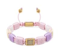 Nialaya - Women's White - Cream - Soft Pink & Lavender Ceramic Flatbead Bracelet with Gold CZ - -Accessories -Uomo -Giallo -XS