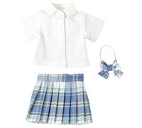 niannyyhouse BJD - Set uniforme per bambole, camicia bianca con gonna a quadri e papillon, scala 1/3 1/4 1/6, vestiti per bambole snodati, regalo per vestire (blu, 1/3BJD)