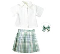niannyyhouse BJD - Set uniforme per bambole, camicia bianca con gonna a quadri e papillon, scala 1/3 1/4 1/6, vestiti per bambole snodati, regalo per vestire (verde, 1/6BJD)