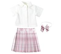 niannyyhouse BJD - Set uniforme per bambole, camicia bianca con gonna a quadri e papillon, scala 1/3 1/4 1/6, vestiti per bambole snodati, regalo per vestire (rosa, 1/4BJD)