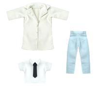 niannyyhouse BJD - Vestito per bambole con giacca a vento, camicia e pantaloni, scala 1/12, per accessori con numeri d'azione da 12 cm (beige + grigio)