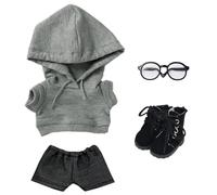 niannyyhouse Scarpe alte in pelle con cappuccio, jeans e occhiali sciolti, tinta unita, 10 cm, 15 cm, 20 cm, vestiti di peluche, accessori per vestire (a9, 20 cm)